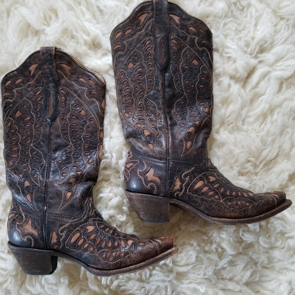 Vintage Corral Brown Butterfly Cowboy Boots